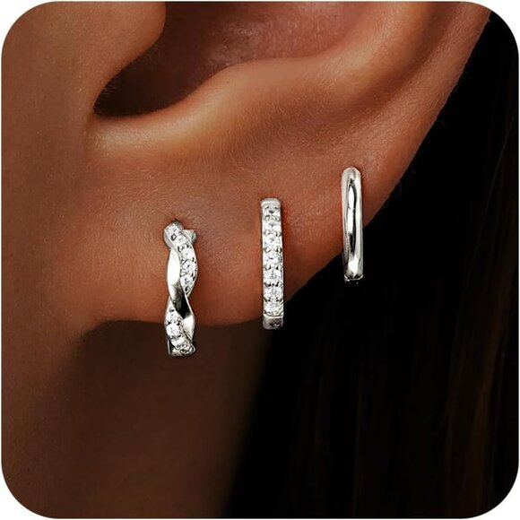 Jewelry - Gold Huggie Hoop Earrings Set for Women, Dainty Small Sterling Silver Earring St